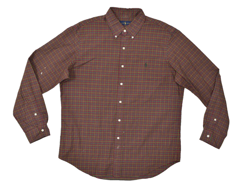 Ralph Lauren Men's Regular Size L Plaid Button Down Shirt Red Green Stained